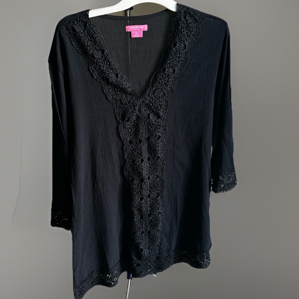 Isaac Mizrahi M Black Tunic 100% cotton Top or swim cover up